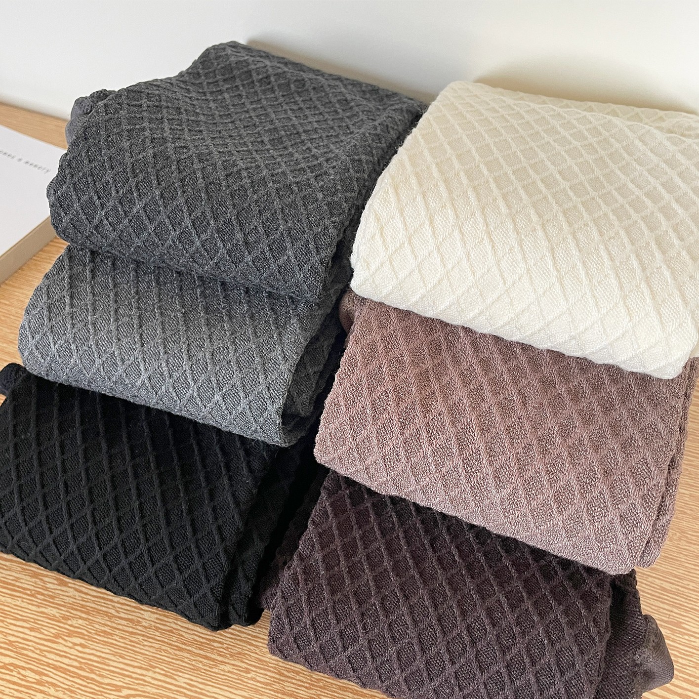 秋冬500D焦糖棕色系小菱格提花棉质打底袜显瘦潮袜简约连裤袜子女