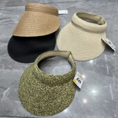 春夏季 新款 混色拉菲草无顶草帽女防晒遮阳空顶帽发箍显脸小