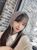 韩国代购 手工钩花头巾女甜美ins发箍镂空三角巾包头针织发带头带