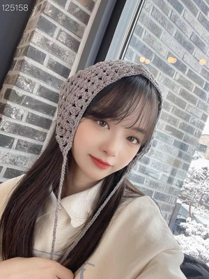 韩国代购手工钩花头巾女甜美ins发箍镂空三角巾包头针织发带头带