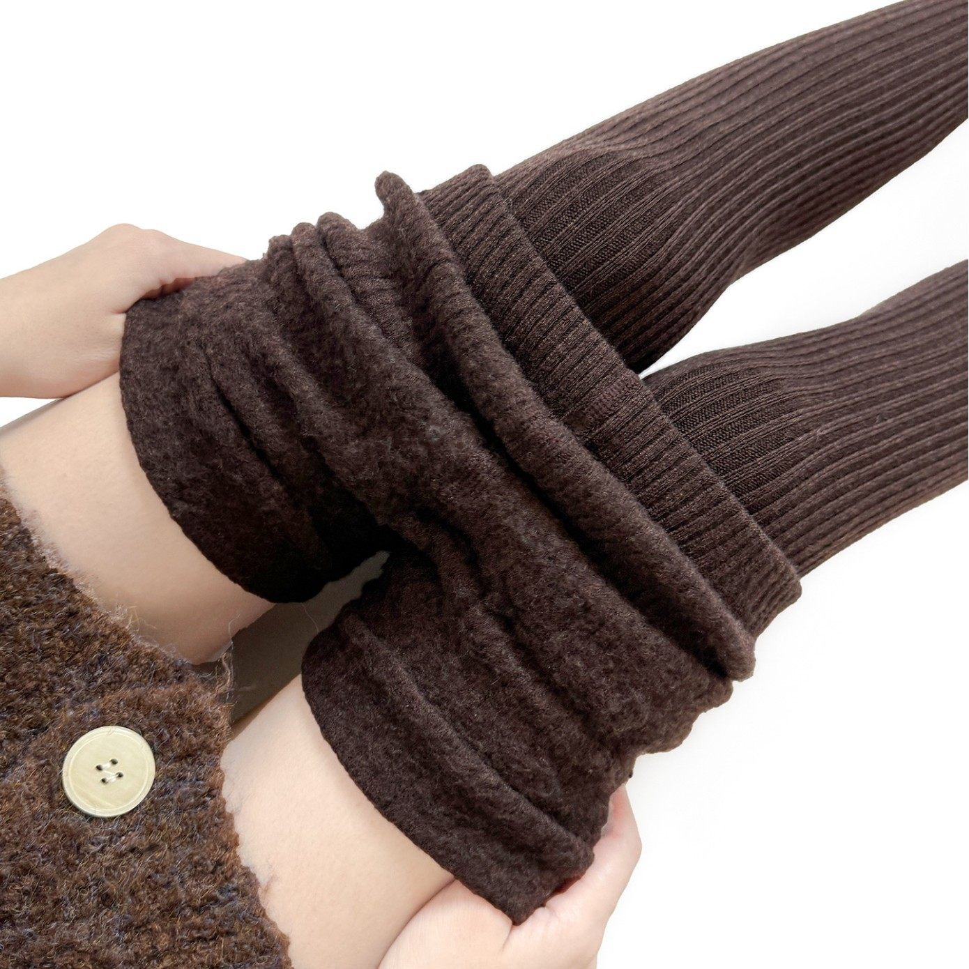 秋冬加绒加厚保暖羊毛竖条连裤袜咖啡色百搭坑条ins 打底裤灰色女