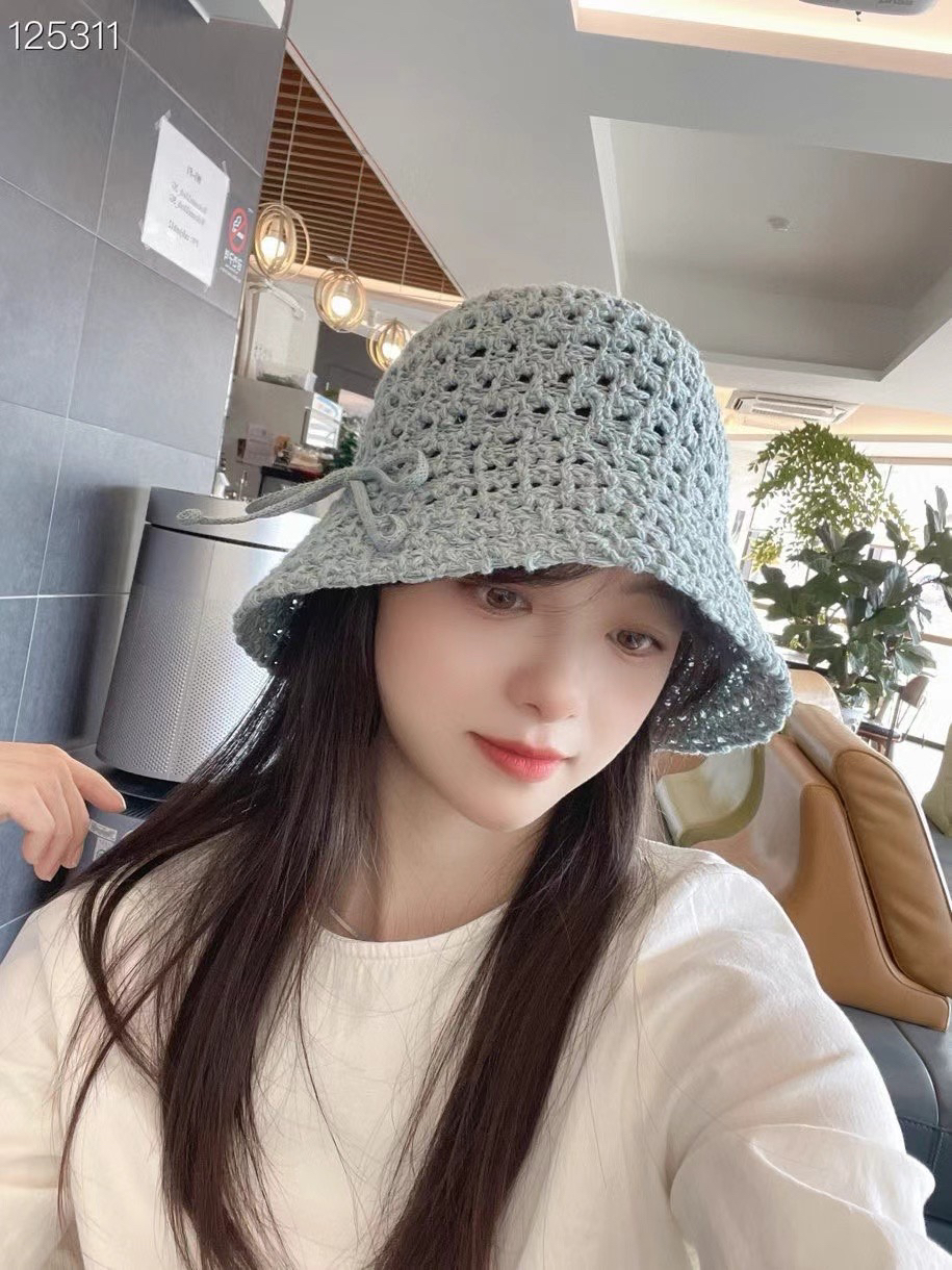 24韩国代购ins春夏蝴蝶结针织草编防晒盆帽百搭手工编织渔夫帽女
