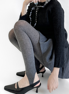 秋冬薄透ins棉平板马甲踩脚打底袜裤灰色简约风舒适微透裤袜春秋