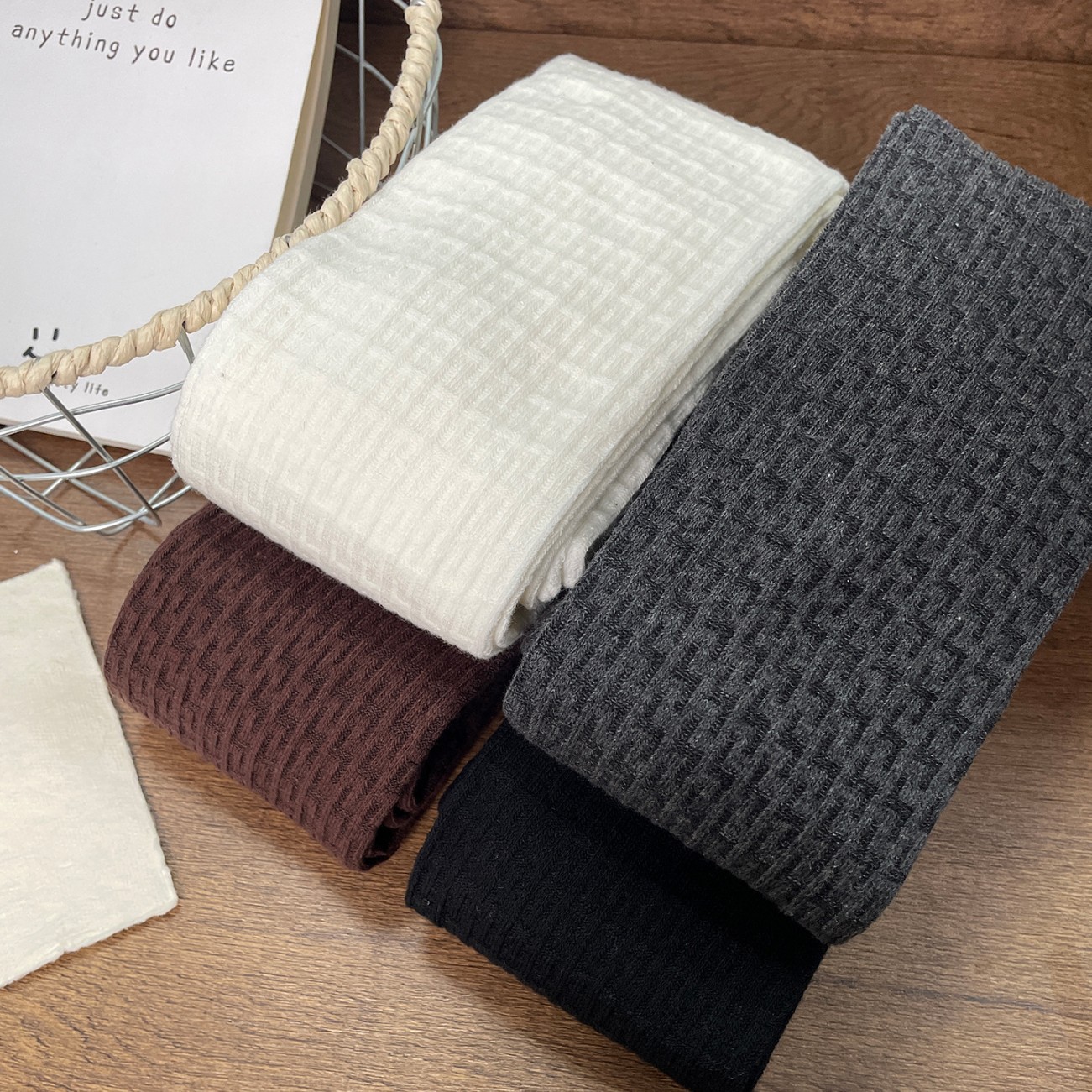 秋冬500D棉质精梳棉暗纹千鸟格韩系ins复古咖啡色打底显瘦连裤袜