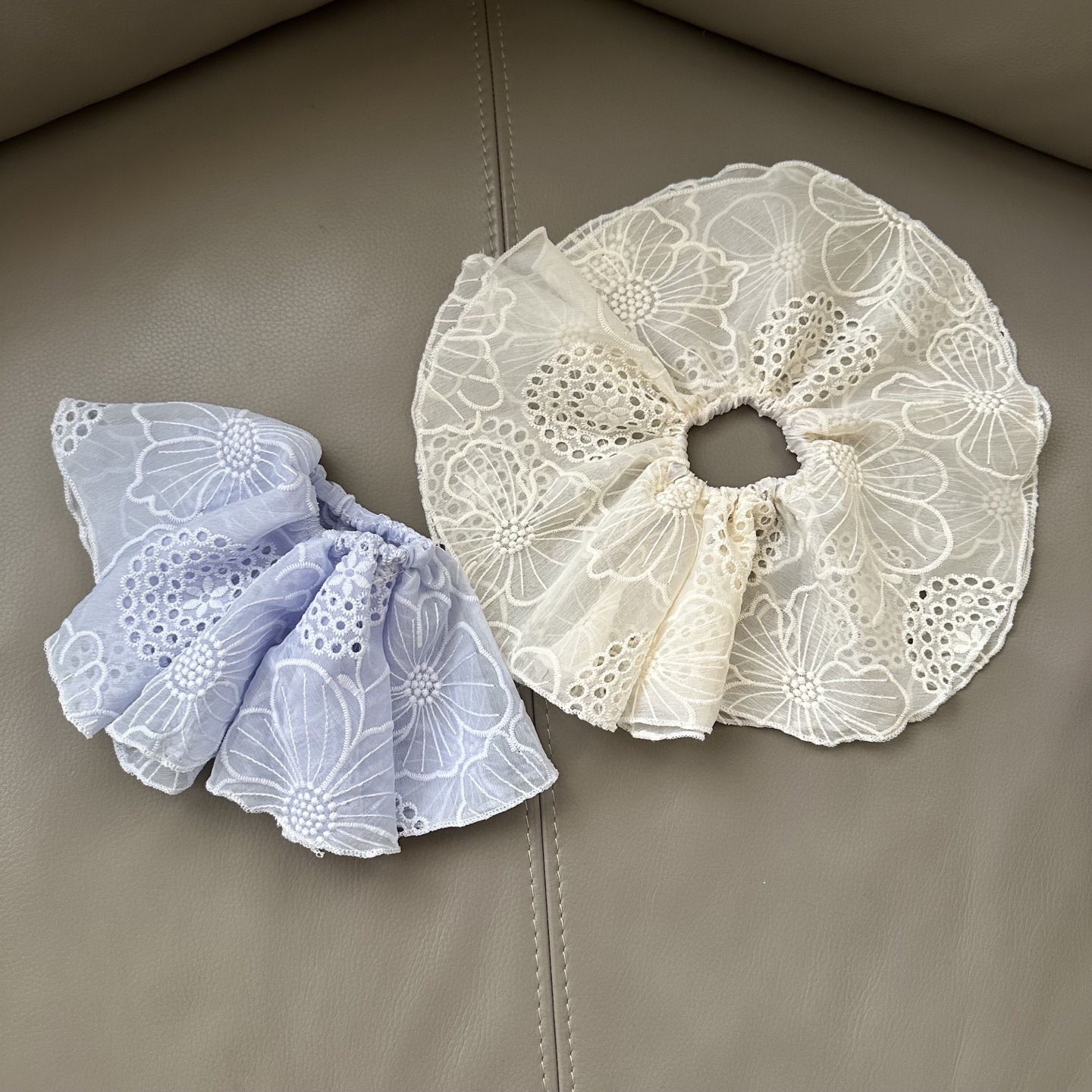 立体镂空大花大发圈春夏新韩系蕾丝紫色米白甜美芭蕾风小众潮