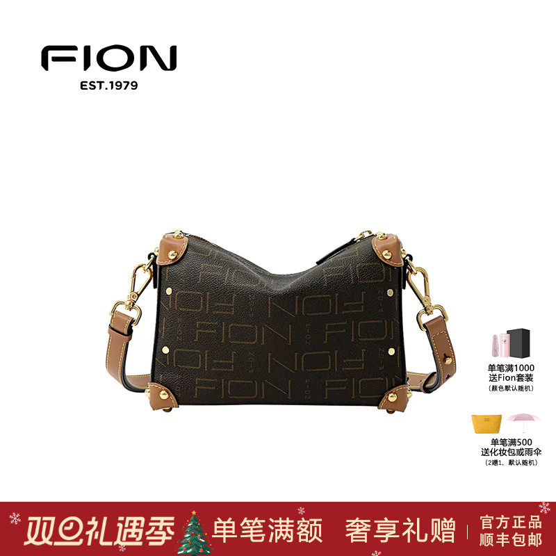 Fion/菲安妮女包老花盒子包2024新款高级感单肩斜挎包FAAFIFS363