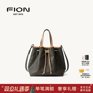 Fion菲安妮女包老花水桶包手提包包女大容量单肩斜挎包FAAFIFS394