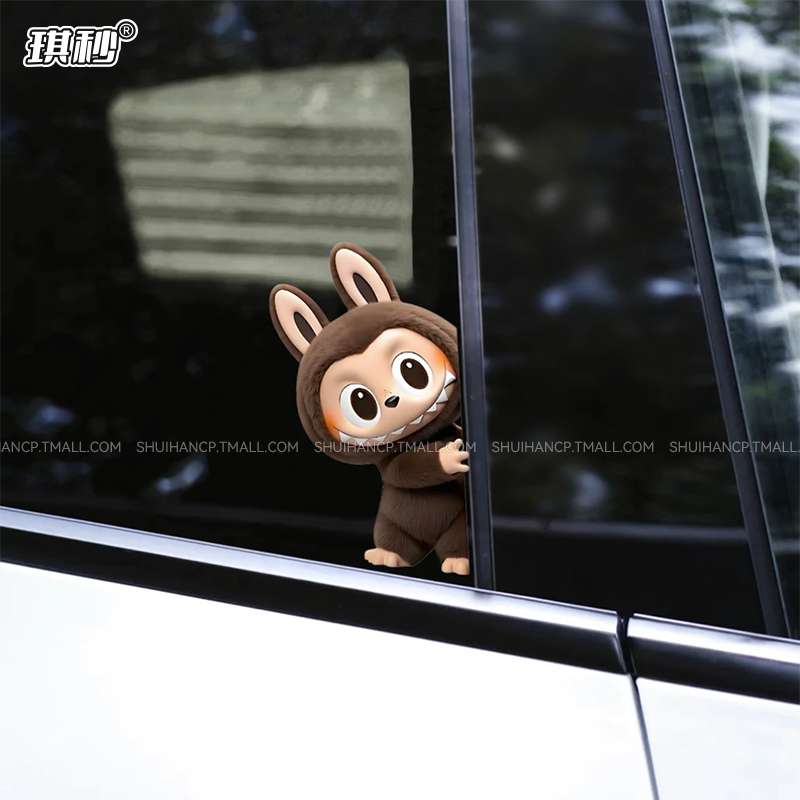 labubu车贴汽车车身车窗玻璃装饰卡通可爱拉布布摩托车电瓶车贴纸