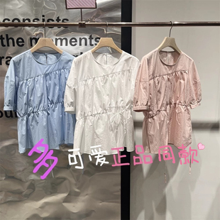 衣播衬衫BDS2HD2478商场同款2025夏法式收腰圆领短袖上衣季月无序