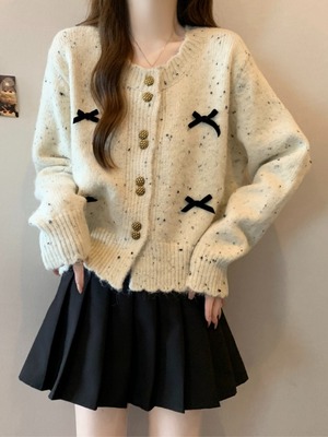 蝴蝶结小香风针织开衫女2025秋冬爆款大码胖mm高级感慵懒毛衣上衣