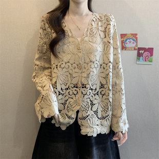 胖mm宽松显瘦好看外搭罩衫 女大码 上衣0317z1 V领针织开衫 春夏法式