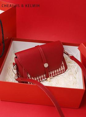 千鸟格红色包包女小众设计婚包日常可用新娘包高级感结婚包斜挎包