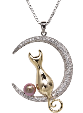 月亮猫咪长款高档两用胸针毛衣链