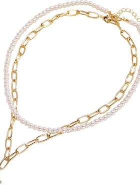 choker双层叠戴短款仿珍珠锁骨链