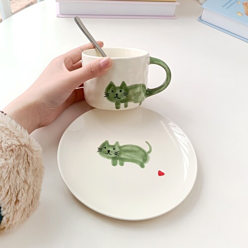 手绘卡通猫咪陶瓷水杯萌趣釉下