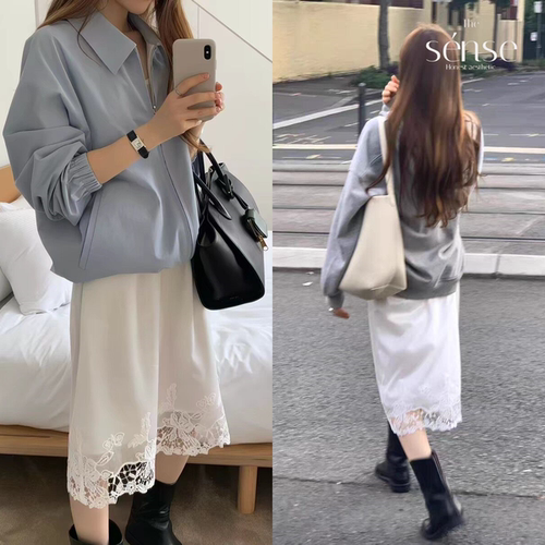 百搭松紧腰镂空蕾丝花边半身裙女
