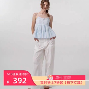 正品现货 the barnnet 木耳边纽扣吊带女新款减龄无袖背心上衣