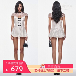 正品现货 Ibiboss 越南小众收腰显瘦波点盘扣拼接连衣裙女