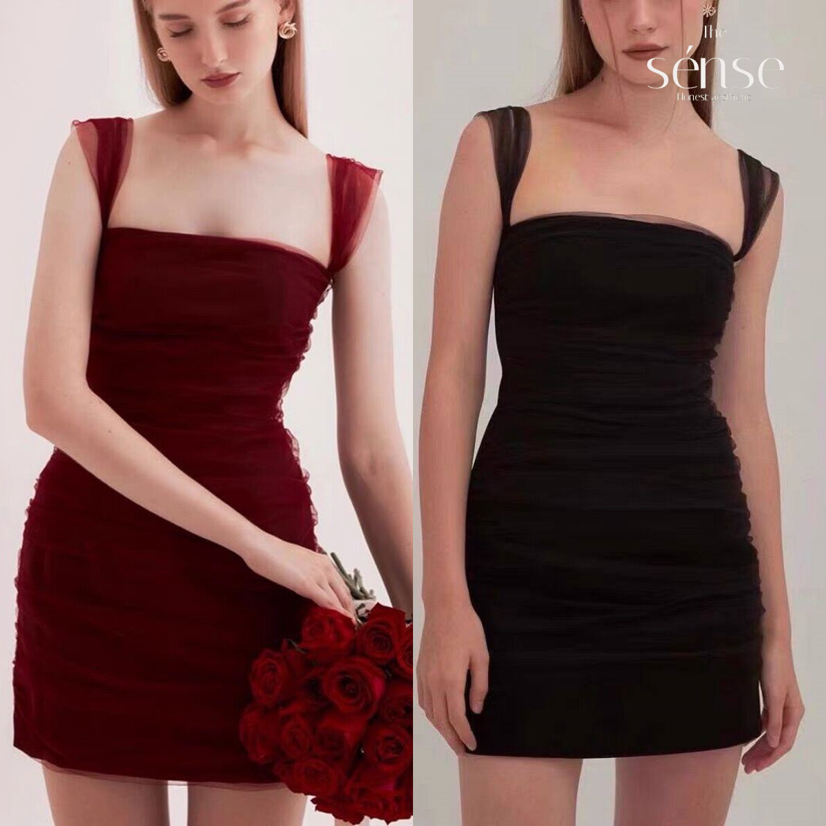 网纱裹胸吊带礼服包臀连衣裙女