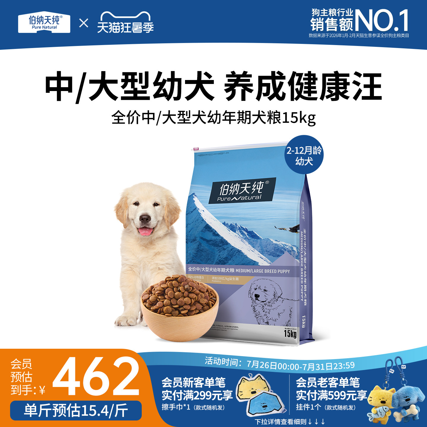 伯纳天纯经典狗粮中大型幼犬专用金毛拉布拉多萨摩耶通用型15KG