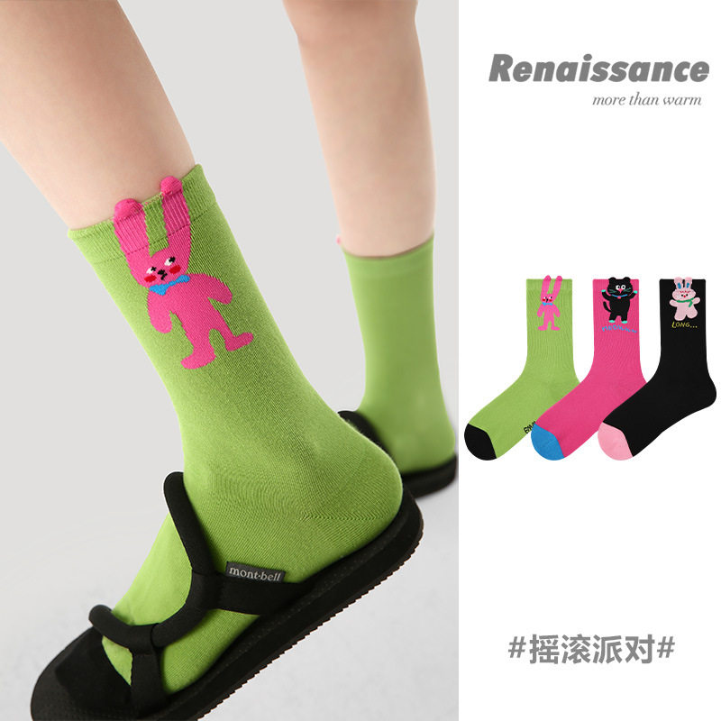 Renaissance原创女袜春夏季立体动物中筒袜纯色卡通精梳棉袜子女