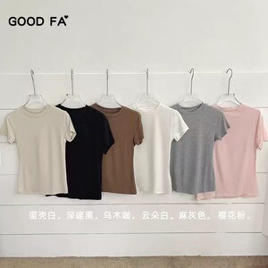GOOD FA 2025春夏 莫代尔裸感圆领紧身皮肤衣面膜TEE上衣女