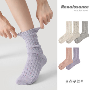Renaissance袜子女纯色堆堆袜点子纱春秋款学生百搭ins潮流中筒袜