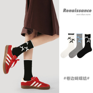 Renaissance创意灰色堆堆袜子女春秋季 中筒袜甜美芭蕾风棉袜 薄款