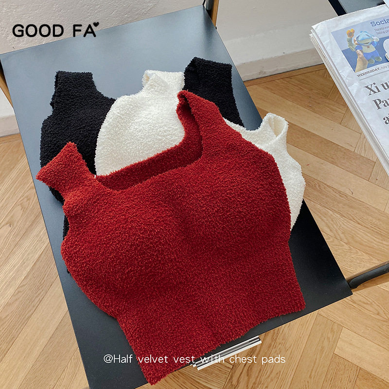 GOOD FA 秋冬卡戴珊立体带胸垫无钢圈文胸珊瑚绒加厚保暖吊带背心