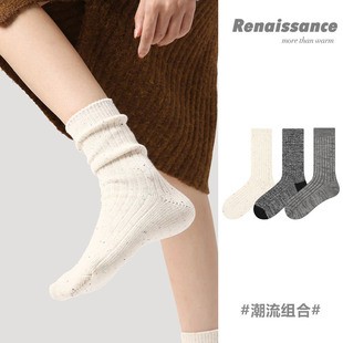 Renaissance原创女袜秋冬简约风加厚中筒袜百搭ins保暖堆堆袜子女