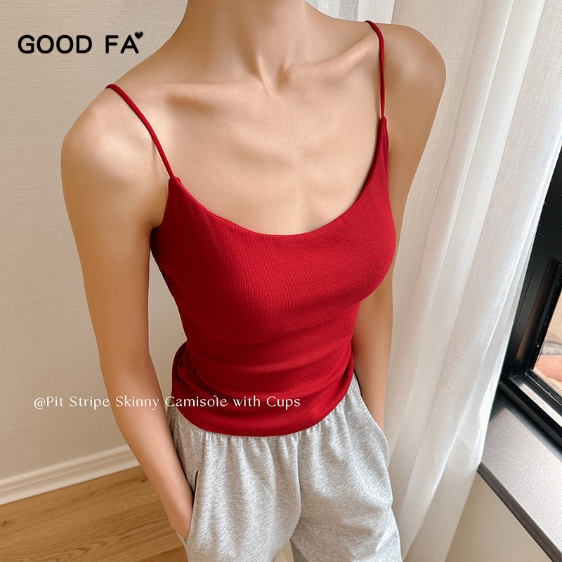 GOOD FA 2025春夏女士坑条四面弹收副乳显瘦带胸垫外穿内搭吊带