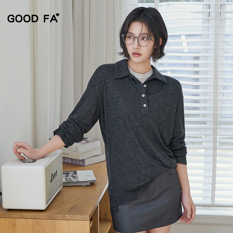 GOOD FA 2026年春夏中性款POLO翻领长袖TEE打底上衣男女都可穿