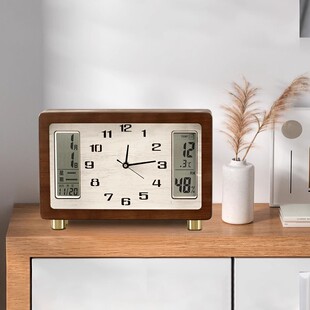 饰实木静音石英钟万年历 桌面大气装 TIMESS钟表座钟摆放式 客厅台式