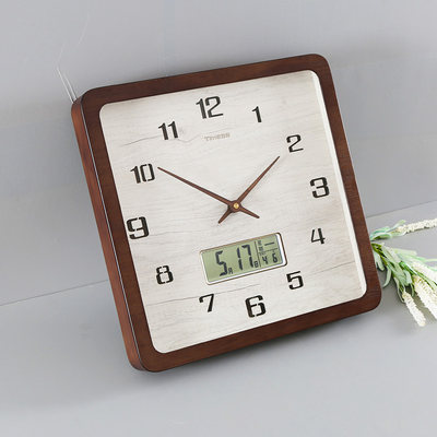 实木方形客厅家用钟表挂钟