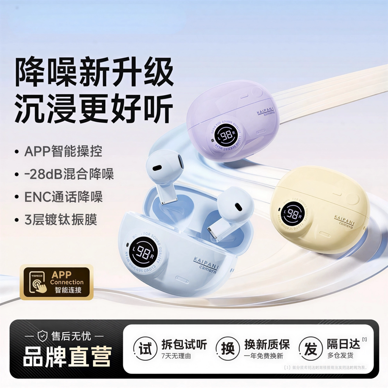 2026新款蓝牙耳机无线半入耳式智能降噪高清通话超长续航APP控制