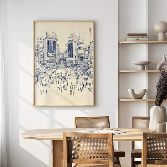 无框画简约装饰画挂画墙壁酒吧咖啡馆日系日本街头风景素描文艺