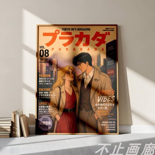 Vintage日本Citypop复古卡通装饰画漫画日式二次元未来少女东京