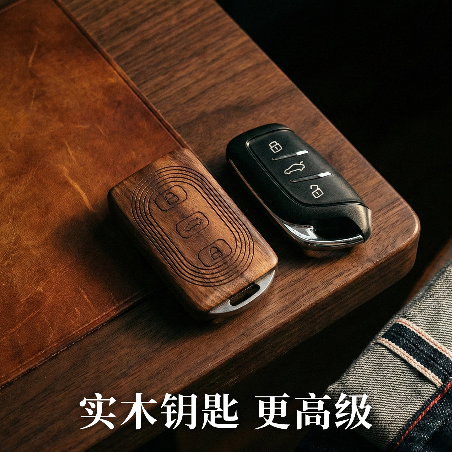 适用于荣威RX5名爵HS荣威RX8名爵5改装实木钥匙壳非钥匙包套扣