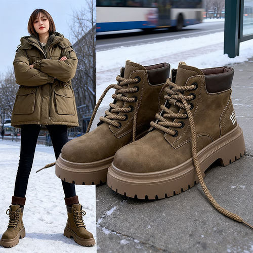 美拉德厚底防滑马丁靴女网红工装大黄靴秋冬季新款加绒英伦风短靴