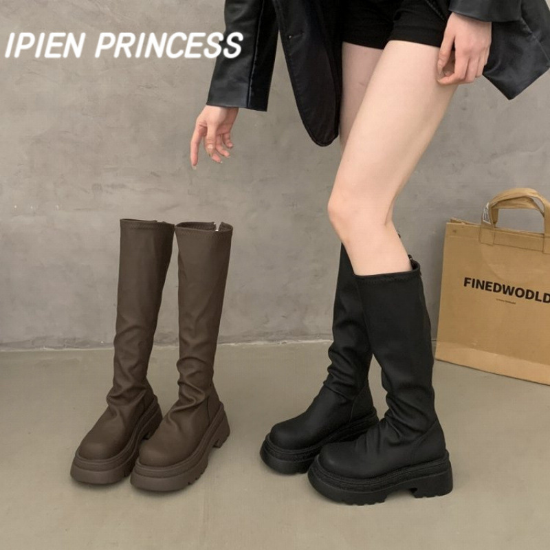 小个子时尚百搭中筒骑士靴2025秋季爆款长筒靴厚底舒适长靴