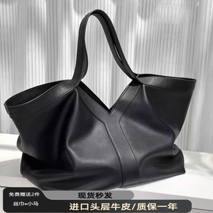 Y字真皮托特包女2025新款 松弛感通勤大包大容量单肩手提包