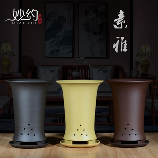 宜兴紫砂兰花花盆陶瓷简约素面室内束腰吊兰文竹带托盘兰花专用盆