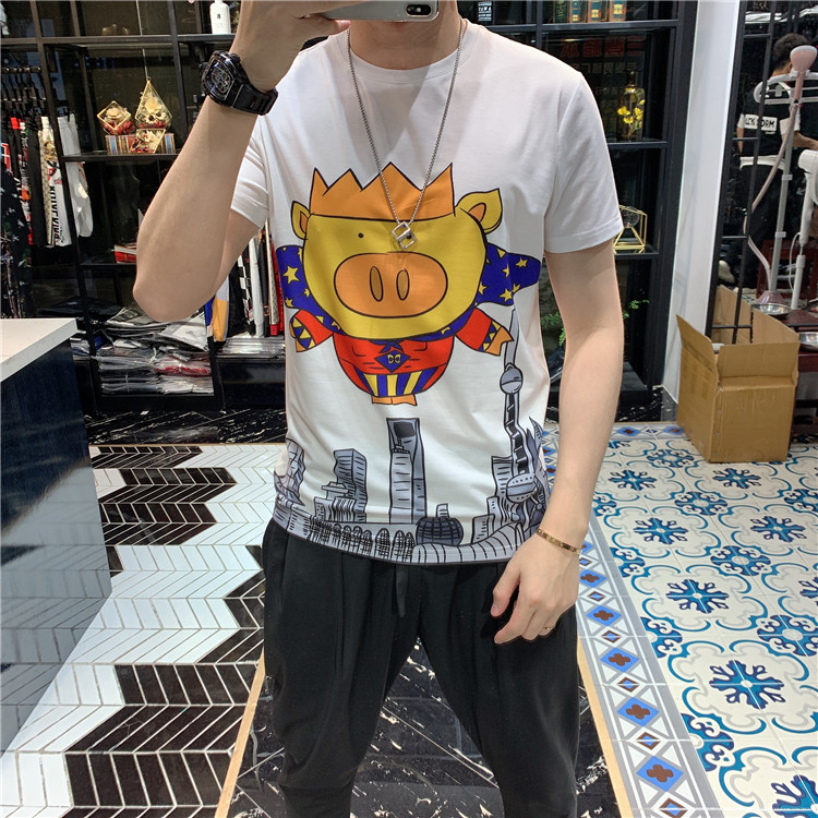 男士短袖T恤潮流歐洲站2019夏季新款潮牌個性小豬超人印花半袖潮T在類目 男裝, T恤中 - 來自Buy2taobao.com提供專業的淘寶代購服務