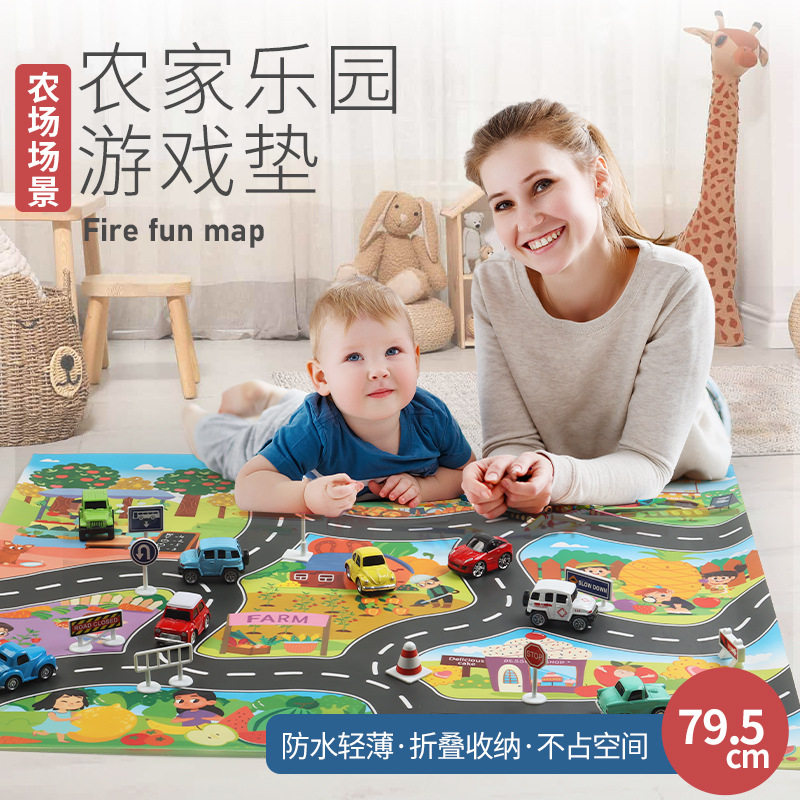 跨境亚马逊儿童交通道路小车停车场地图70*80农家乐园玩车游戏垫