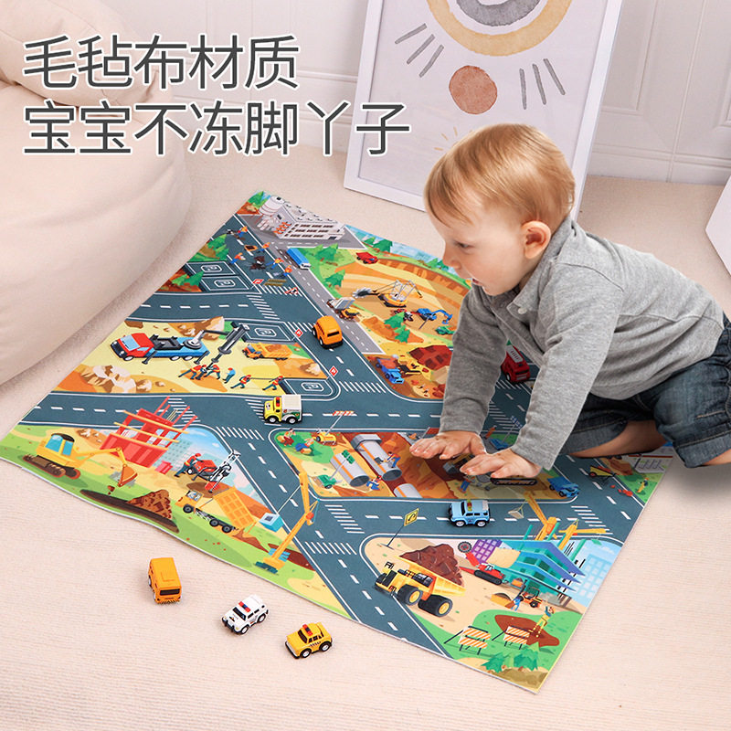 跨境亚马逊儿童停车场地图毛毡布游戏垫80*70多主题交通路线玩具