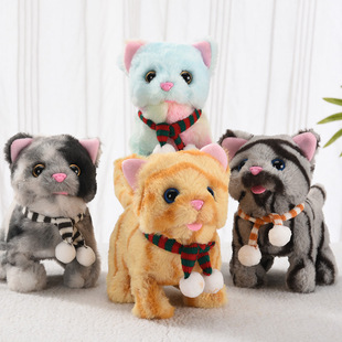 毛绒电动猫咪仿真叫声会走会点头摇尾巴小猫玩具电子猫女孩玩具