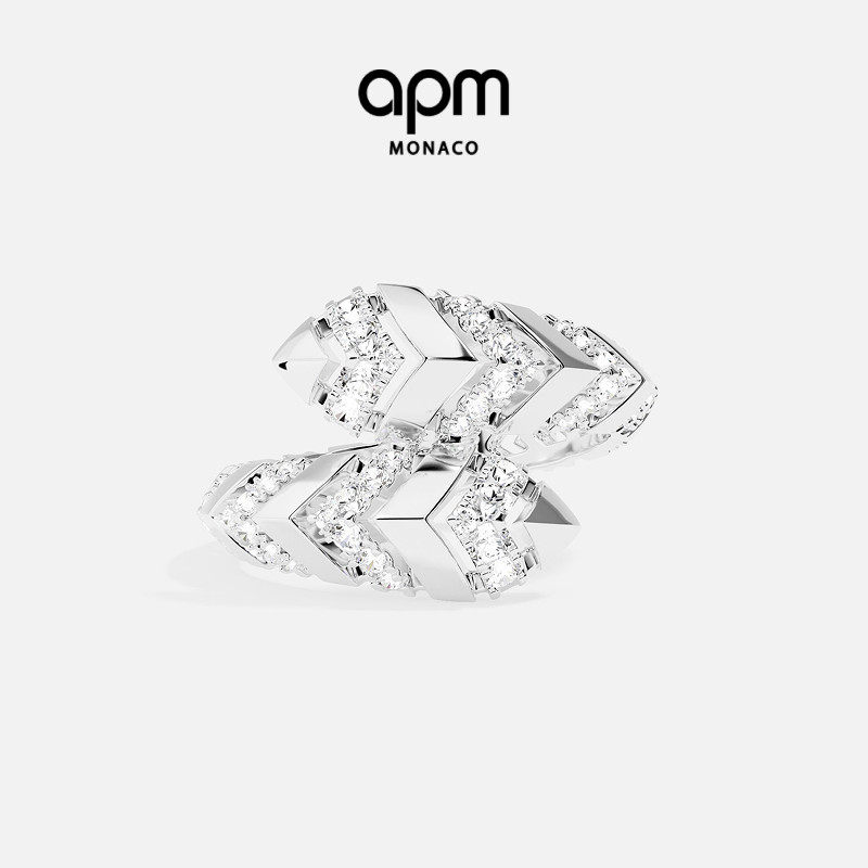 APM Monaco银白色密镶Kaa戒指手饰前卫现代简约设计感情人节礼物