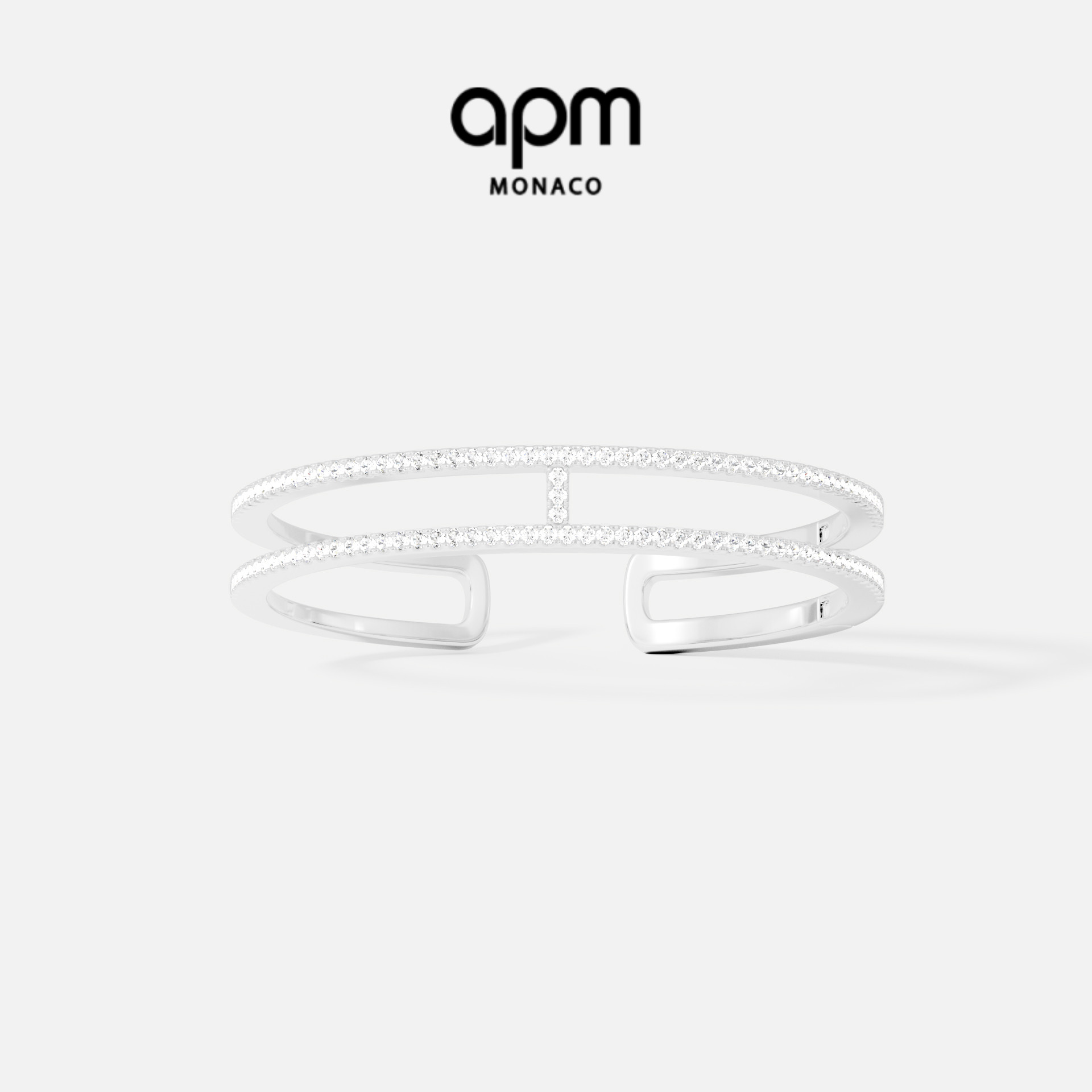 APM银白色双层线条密镶手镯时尚