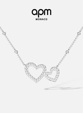 [新品]APM Monaco爱心可调节项链银白色密镶心形镂空设计优雅精致