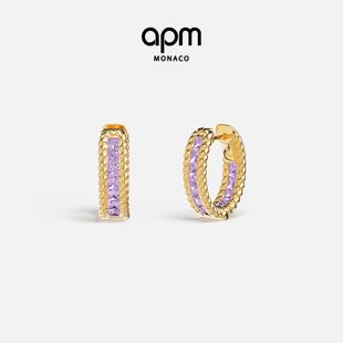 Monaco金黄色Lavance APM 新品 Torsade密镶圈形女耳环扭纹 春季